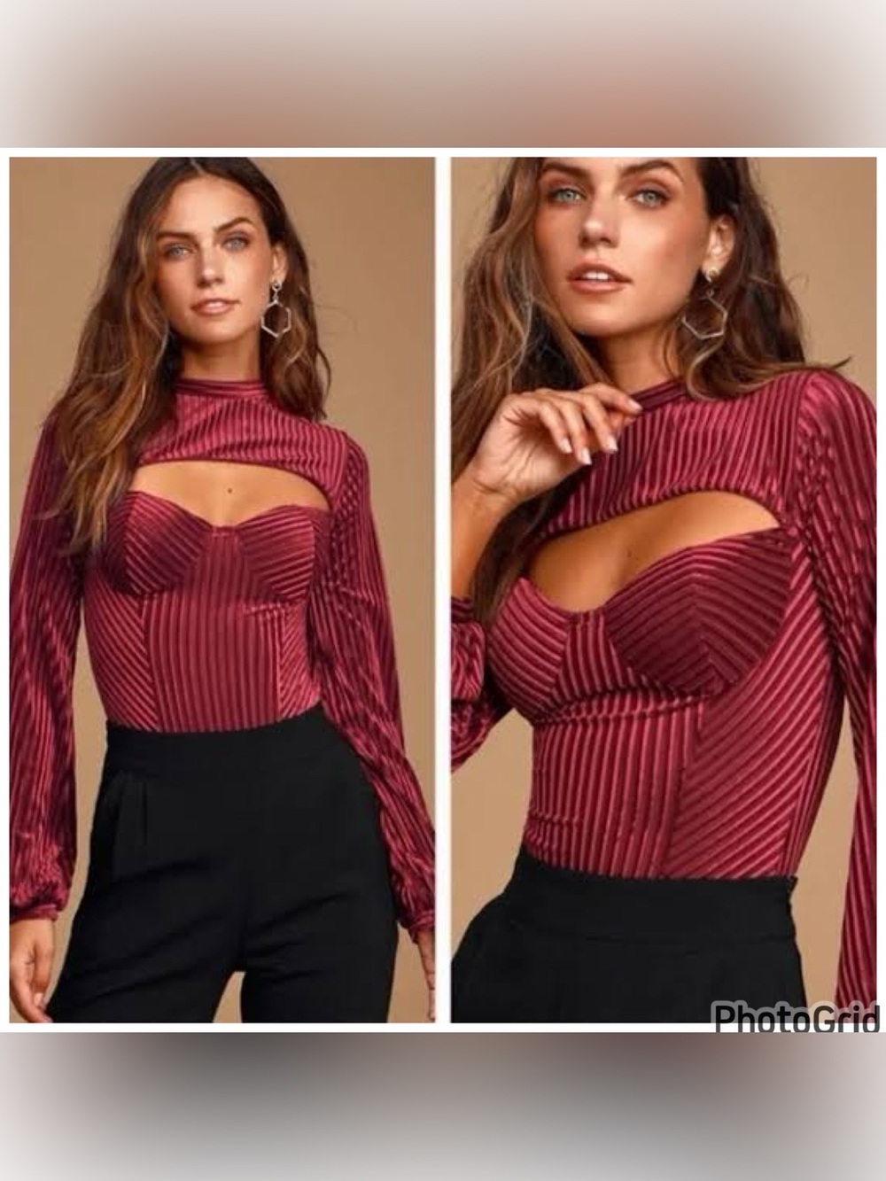 LULU’s Burgundy Cutout Velvet Bodysuit L NWT